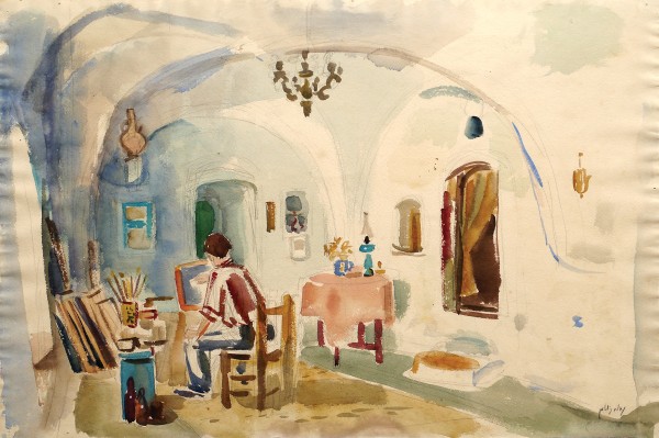 Moshe Castel in His Studio in Safed, 1940's