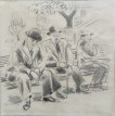 Three men on a bench,